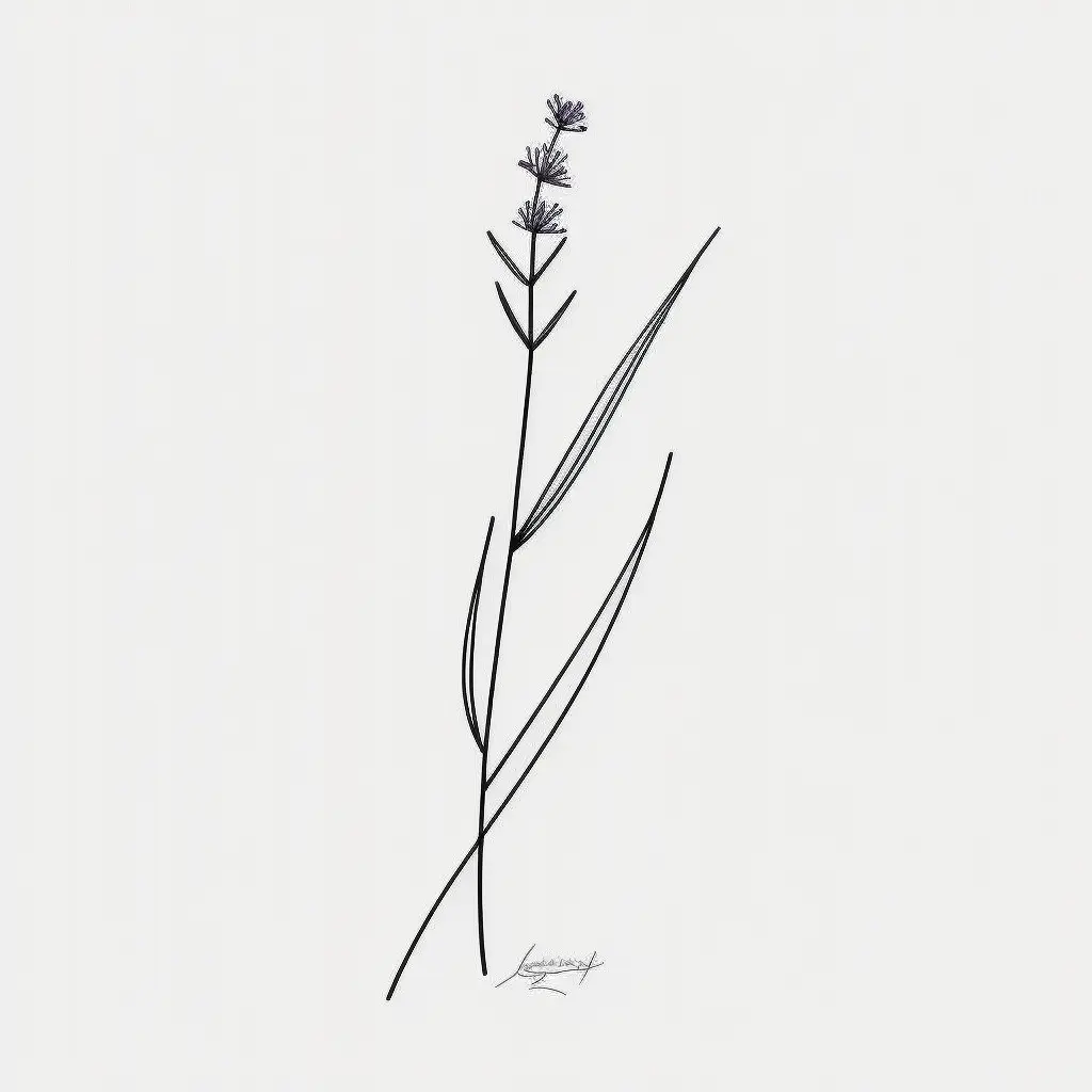 minimalist lavender flower tattoo design, lines, minimal, black and white, white background